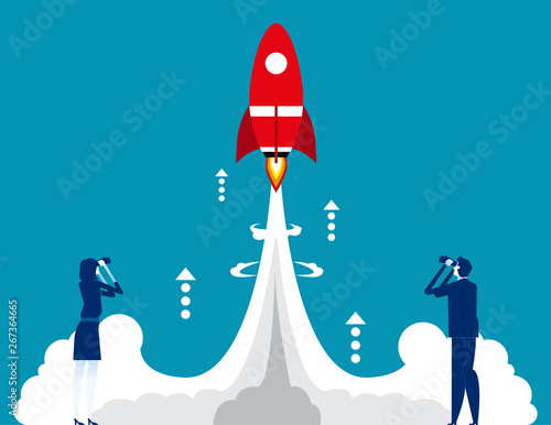 People and start up. Concept business vector illustration, Physical structure, Smoke, Rocket.