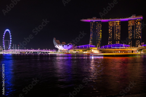 SINGAPORE-October 14 2018: Beautiful laser show at the marina bay waterfront in singapore