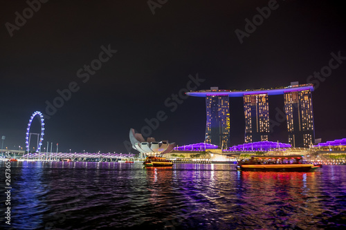 SINGAPORE-October 14 2018: Beautiful laser show at the marina bay waterfront in singapore
