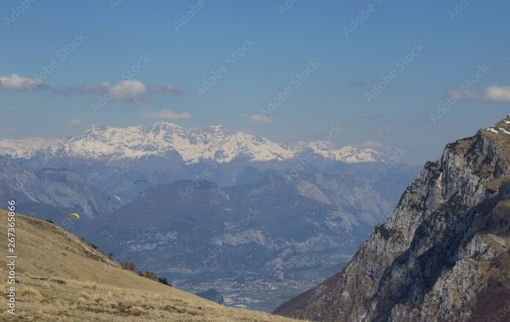 Stunning views of the mountains and the paragliders take off in the mountains