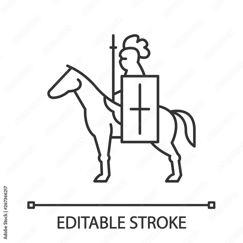 Horse knight with flag linear icon Horse knight with flag linear icon