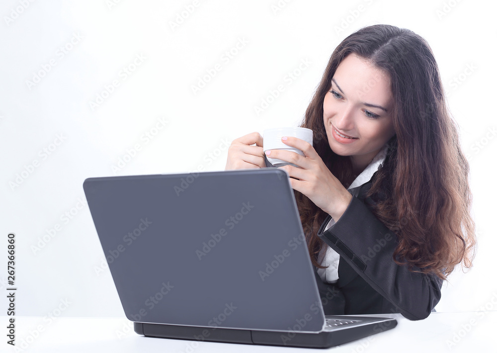 modern business woman with Cup of coffee in the workplace. modern business woman with Cup of coffee in the workplace.