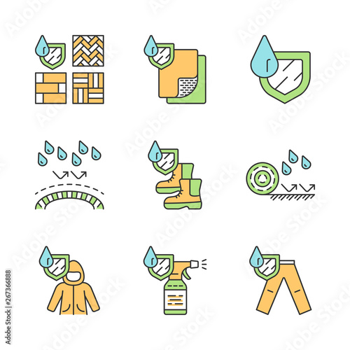 Waterproofing color icons set