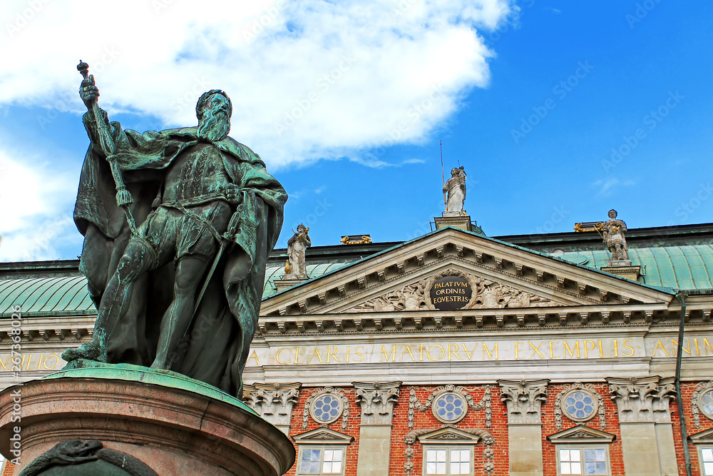 Statue of Gustavo Erici in front of Riddarhuset (House of Nobility) in Stockholm, Sweden