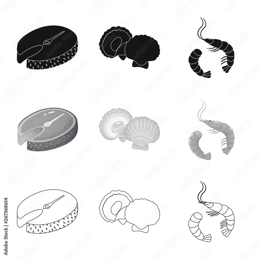 Vector illustration of fresh  and restaurant symbol. Collection of fresh  and marine   vector icon for stock.