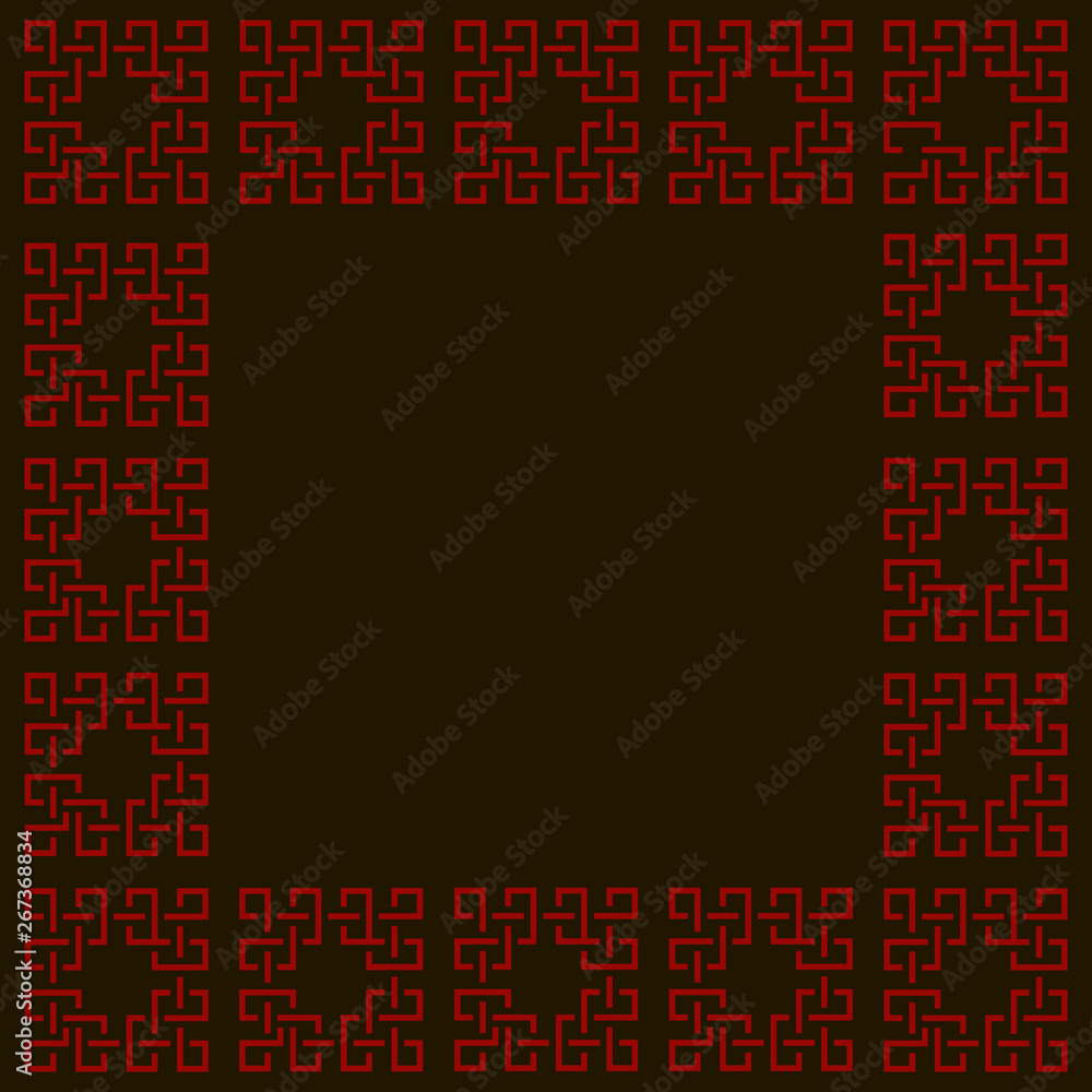Fototapeta premium Celtic frame is rectangular vertical. Frame in ethnic style. Оrnament in the style of embroidery.Isolated red vector image on a black background Vector illustration