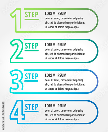 Modern vector illustration. Infographic template with four elements, circles and text. Step by step. Designed for business, presentations, web design, diagrams with 4 steps