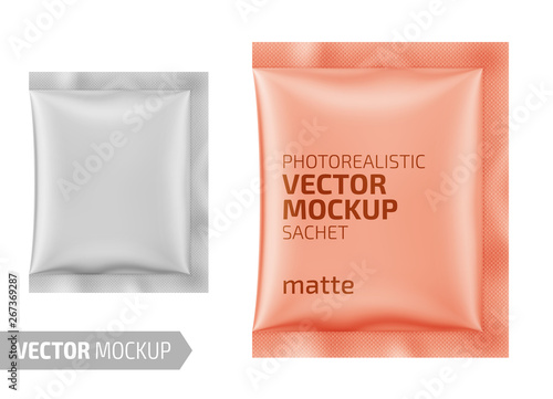 White matte paper sachet. Vector 3d illustration.