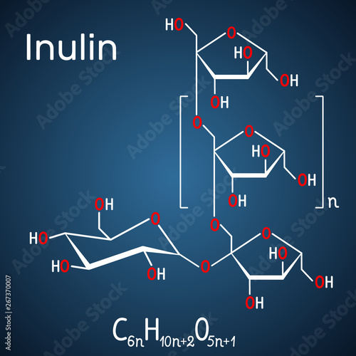 Inulin molecule. Structural chemical formula on the dark blue background