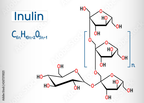 Inulin molecule. Structural chemical formula and molecule model