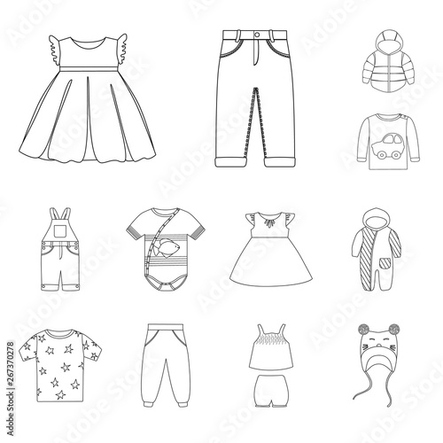Isolated object of wear and child sign. Set of wear and apparel stock vector illustration.