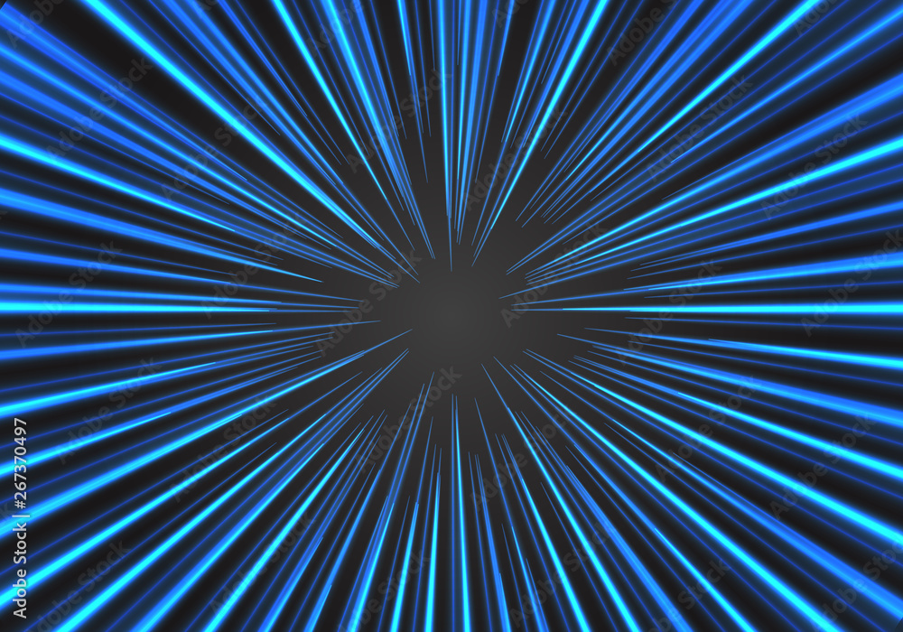 Obraz premium Radial zoom speed blue line on black vector illustration.