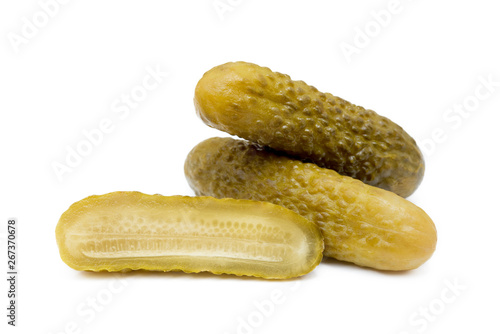 Pickled sour cucumber isolated on white background