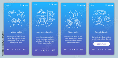 Extended reality onboarding mobile app page screen with linear concept