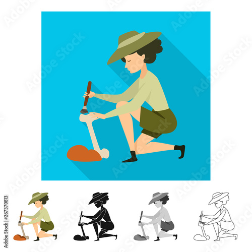 Isolated object of archaeologist  and girl sign. Set of archaeologist  and pit vector icon for stock.
