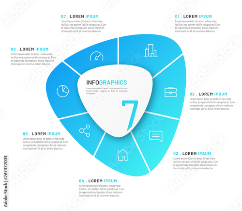 Vector circular infographic template in the form of abstract shape divided by seven parts