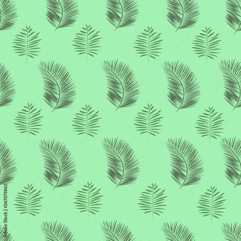 Vector seamless pattern with tropical leaves.Green background.