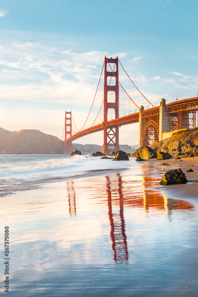 Golden Gate Bridge at sunset, San Francisco, California, USA