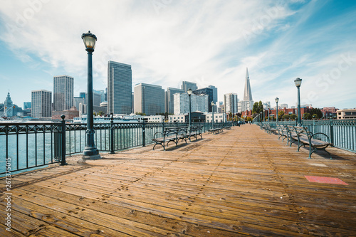 Photography Historic Pier 7 with San Francisco financial district, California, USA