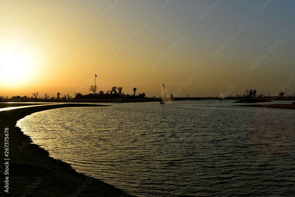 Love lake at Al Qudra, Manmade Lake at the Al Qudra Desert, Dubai, United Arab Emirates