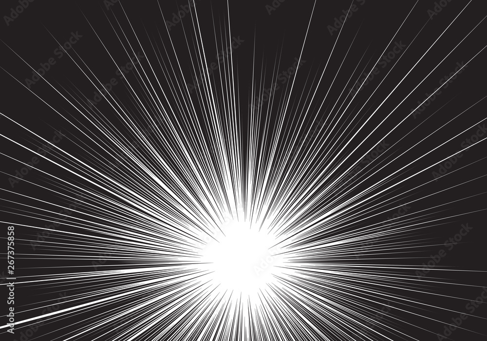 Radial zoom speed black line on white for comic background vector illustration. Radial zoom speed black line on white for comic background vector illustration.