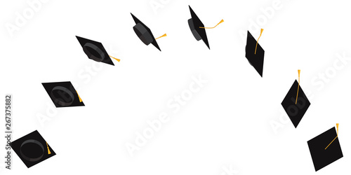 flight path of a student cap with a tassel in different angles to animate the flight Vector flat illustration