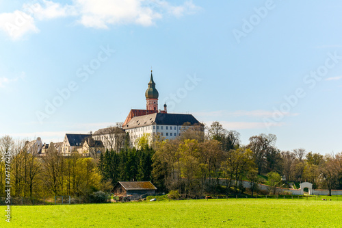 Benedictine priory Andechs Abbey at lake Ammersee near Munich in spring, Bavaria Germany, Europe