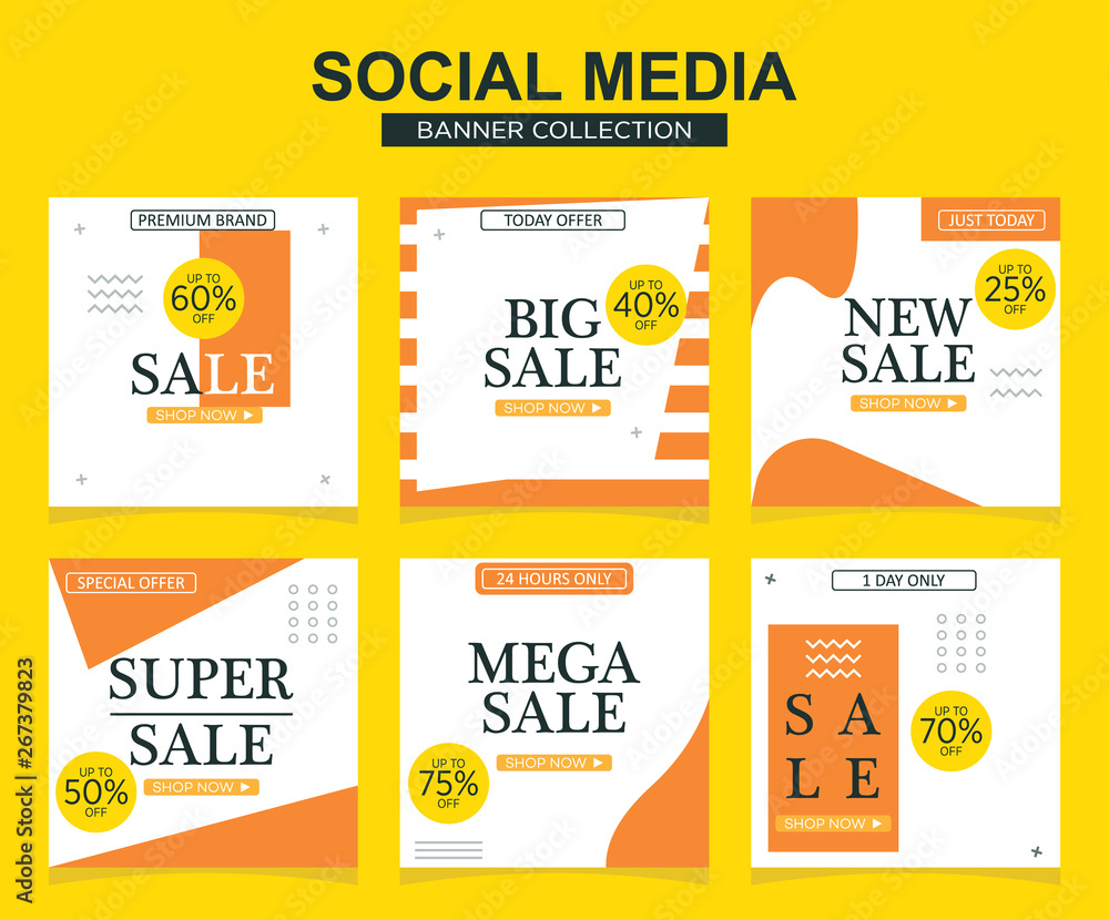 Fototapeta premium 6 Slides modern Social Media post Template. Promotional square web banner for social media. Banner template designs.