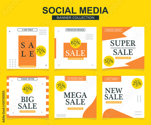 6 Slides modern Social Media post Template. Promotional square web banner for social media. Banner template designs.