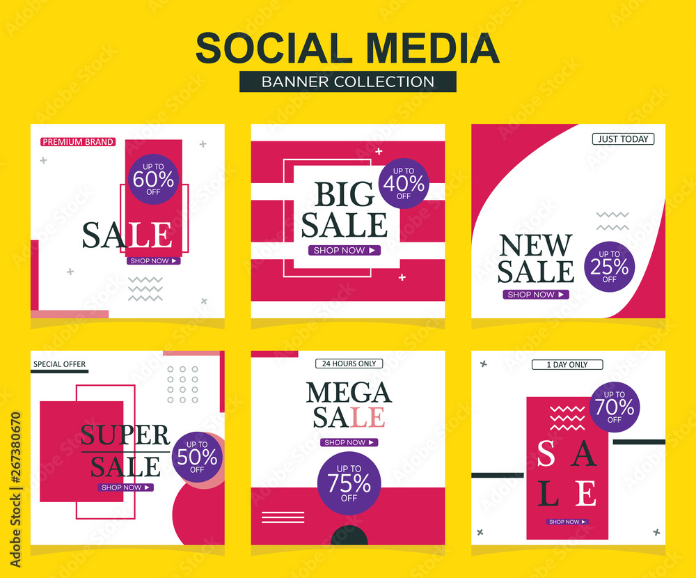 Fototapeta premium 6 Slides modern Social Media post Template. Promotional square web banner for social media. Banner template designs.