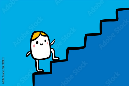Cute cartoon men climbing stairs hand drawn illustration. Vector minimalism