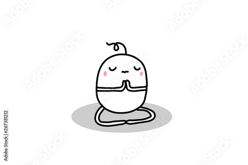 Cartoon man meditating on the floor. Hand drawn vector illustration. Yoga asana.