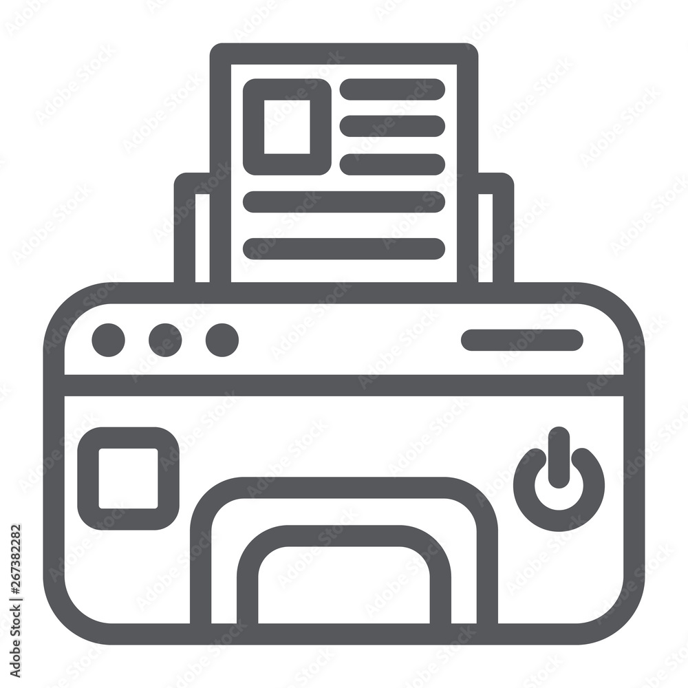 Printer line icon, device and print, fax sign, vector graphics, a linear pattern on a white background. Printer line icon, device and print, fax sign, vector graphics, a linear pattern on a white background.
