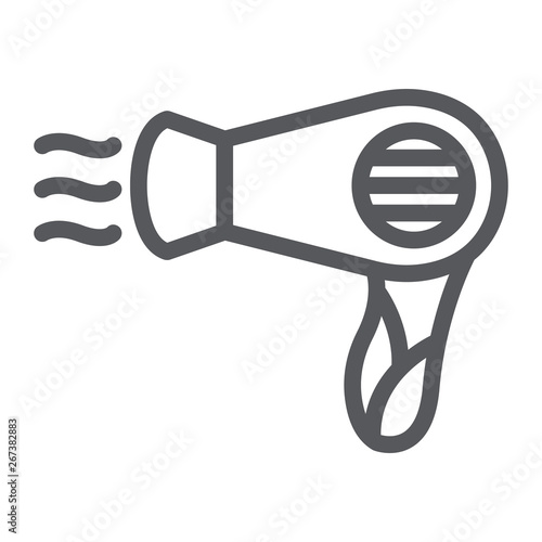 Hair dryer line icon, barber and appliance, blowdryer sign, vector graphics, a linear pattern on a white background.