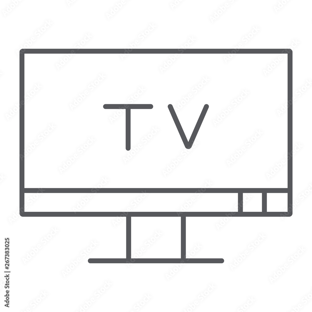 TV thin line icon, screen and display, television sign, vector graphics, a linear pattern on a white background. TV thin line icon, screen and display, television sign, vector graphics, a linear pattern on a white background.
