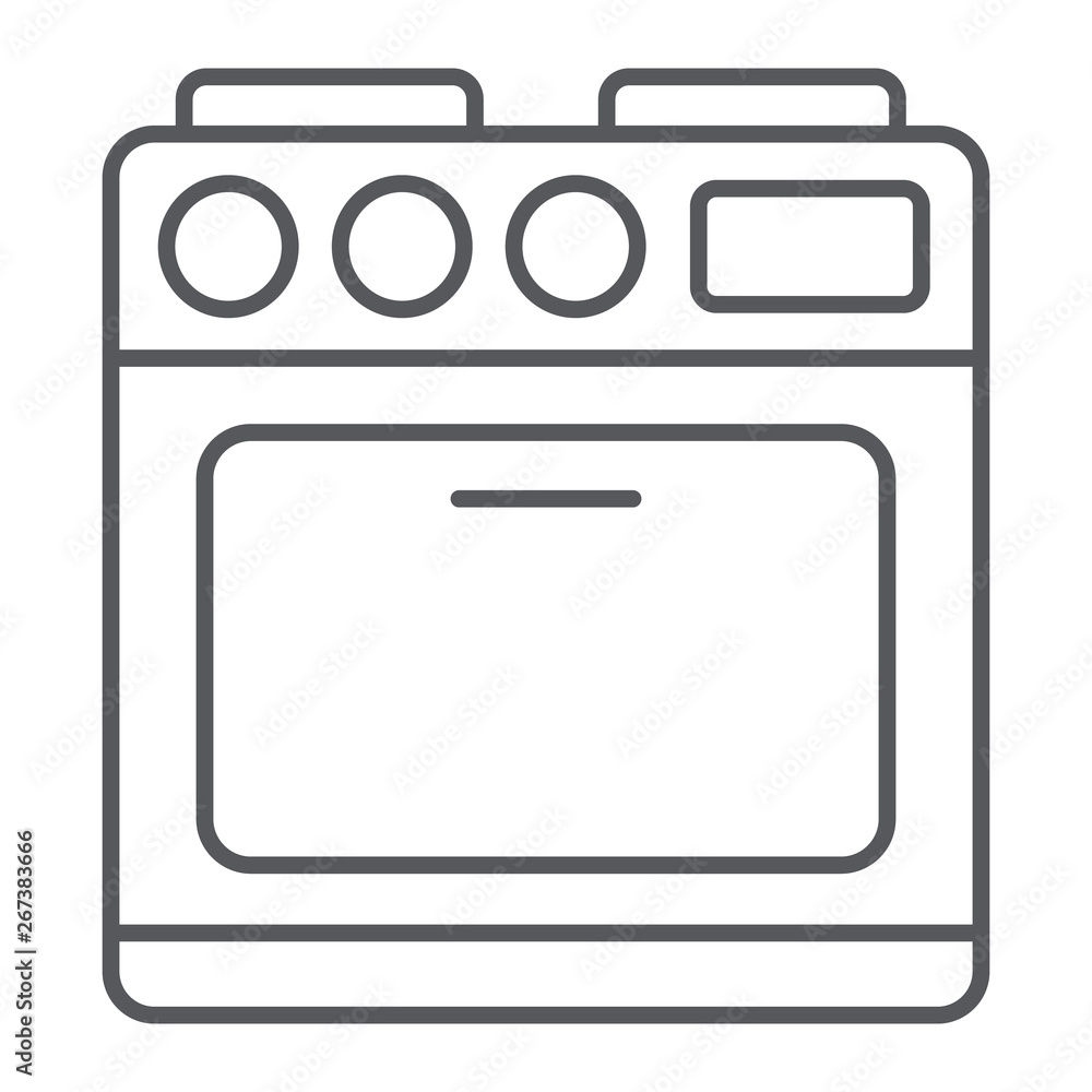 Oven thin line icon, appliance and cooking, cooker sign, vector graphics, a linear pattern on a white background. Oven thin line icon, appliance and cooking, cooker sign, vector graphics, a linear pattern on a white background.