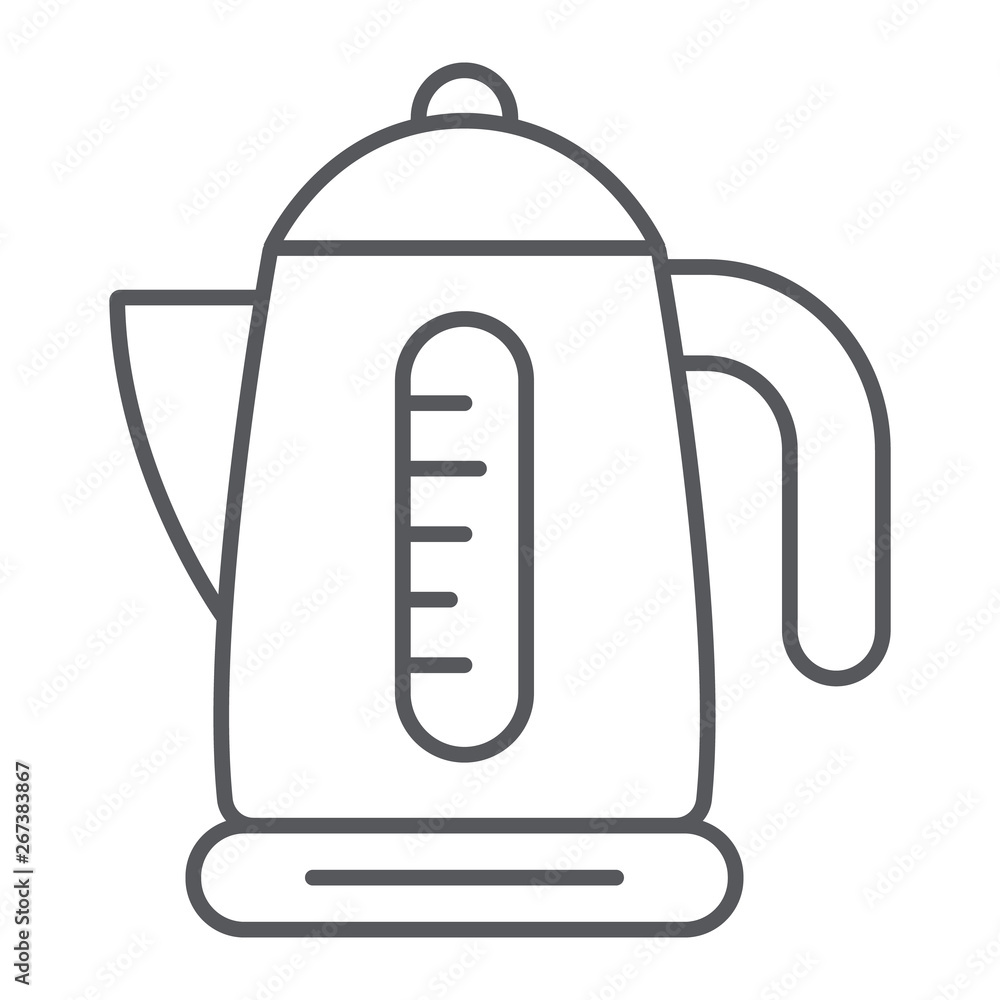 Electric kettle thin line icon, kitchen and utensil, teapot sign, vector graphics, a linear pattern on a white background. Electric kettle thin line icon, kitchen and utensil, teapot sign, vector graphics, a linear pattern on a white background.