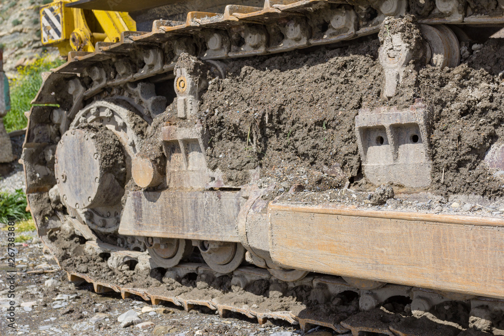 Fototapeta premium bulldozer on the construction site close-up