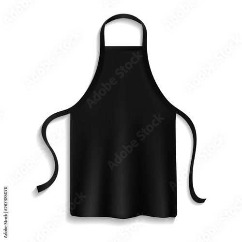 Chef apron. Black culinary cloth apron chef uniform kitchen cotton cooking clothes isolated vector mockup
