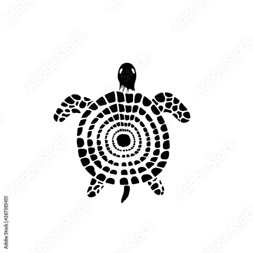 Stylized sea turtle in doodle style. Water reptile.
