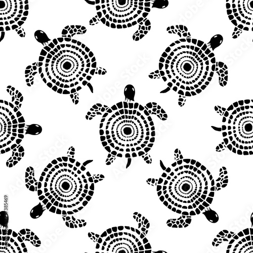 Stylized sea turtle in doodle style. Water reptile. Used for design surfaces, fabrics, textiles, packaging paper
