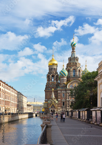 Saint Petersburg. View of the Church of the Savior on Spilled Blood (Spas na Krovi) from the embankment of the Griboyedov canal on a summer day photo