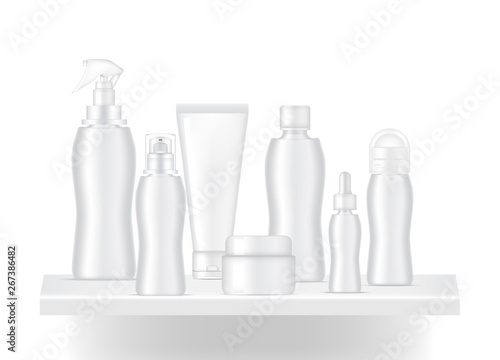 Mock up Realistic Shelf to Show Skincare Bottle Product with light and shadow on white background illustration