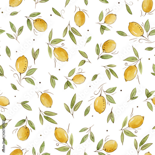 Watercolor lemon seamless vector pattern