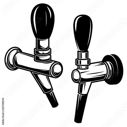 Set of illustrations of beer taps. Design element for poster, emblem, sign, logo, label, flyer.