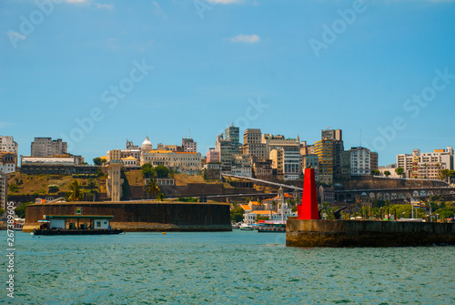 SALVADOR, BAHIA, BRAZIL: Landscape with beautiful views of the year from the water. Houses, skyscrapers and sights. photo