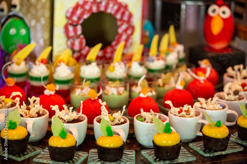 Catering sweets  dessert buffet  various kinds of cakes on event or wedding reception