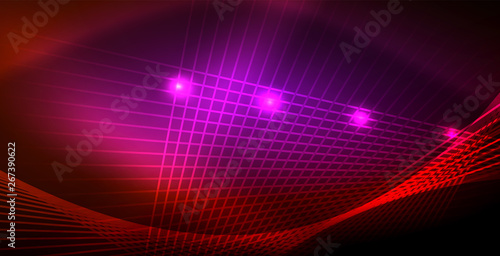 Neon glowing wave, magic energy and light motion background