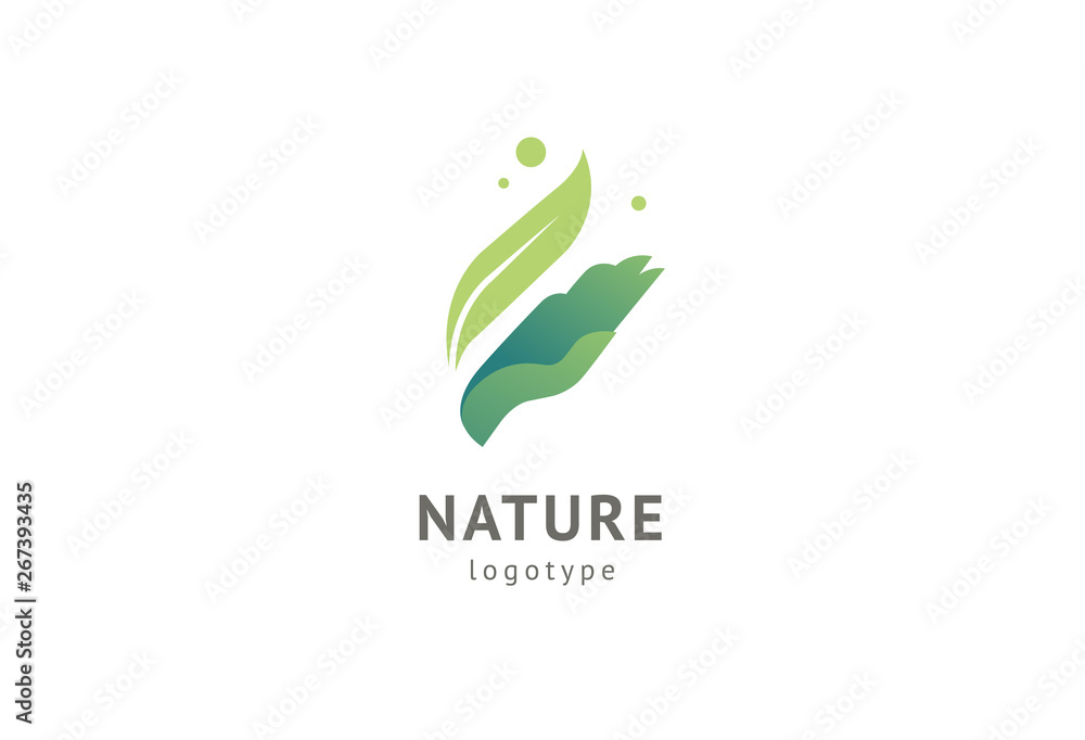 Fototapeta premium Abstract nature logo icon vector design. Healthy eco food, ecology, spa, diet, yoga, Environment day vector logo. Happy people with leaf logo. Fitness, sport web icon.