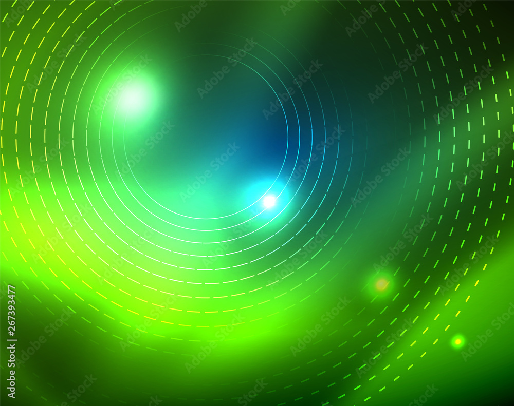 Fototapeta premium Blue neon circles, abstract circular lines. Glowing circle abstract pattern background